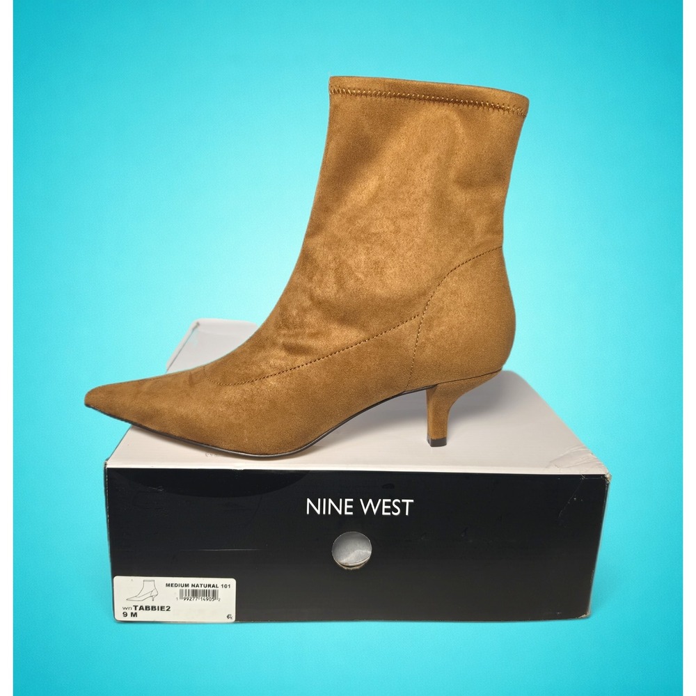 Nine West Tabbie 2 Women's Ankle Boots, Medium Natural Tan Suede Kitten Heel, 9M